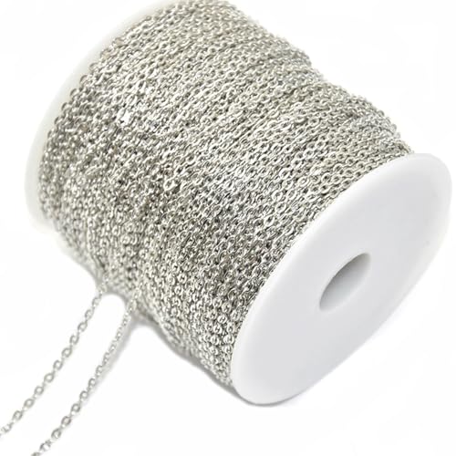 SMTCM 10m Gliederkette Meterware 2 * 3mm O Kettenspule Metallkette Roll Eisen Kabelkette Bastelnkette Schmuckherstellung Link Kette Bulk Chain für DIY Halskette Ohrringe Armband Verlängerung (Weiß K) von SMTCM