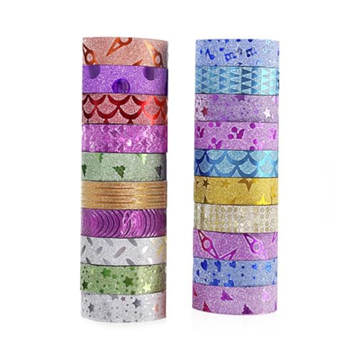 SMTCM 20 Rollen Washi Tape Set Glitzer Klebeband 15mm*3m Buntes Abdeckband Glitzerband Selbstklebend Geschenkband Washi Masking Tape Dekorative Klebeband Papier Dekoband für Scrapbooking Album DIY von SMTCM