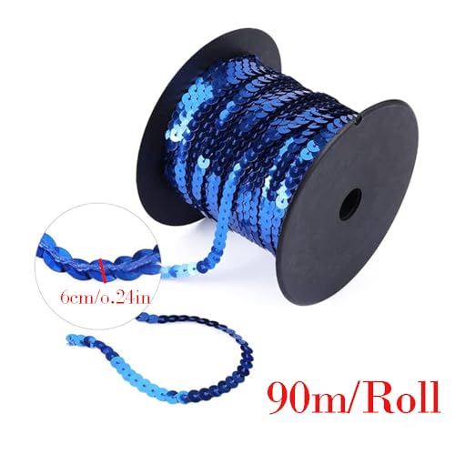 SMTCM 90m/Roll Pailletten Rolle 6mm Paillettenborte Flach Glitzerband Bunte Paillettenbänd Pailletten Trim Paillettenbesatz Paillettenstreifen Bling Spitzenbesatz für DIY Basteln Nähen Kleid Schmuck von SMTCM