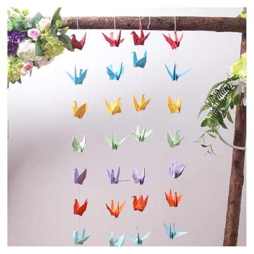 SMTCM Bunte Origami Papier Kranich Girlanden zum aufhängen Papierkraniche handgefertigt vorgefertigt gefaltet Origami Papier Vogel Luftschlangen für Frieden Hochzeit Geschenk Party(5Saiten,50Stück) von SMTCM