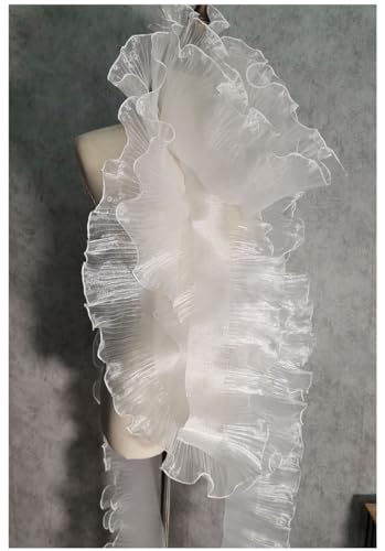 SMTCM Rüschen-Spitzenborte Organza 13cm Breit Plissee Gerüscht Tüll-Bordüre Stoff-Retro-Chiffon-Besatz Gewellt Durchsichtig Glänzend Organza zum Nähen, Kleid, Kostüm, Hochzeit, Dekoration, Trimmen von SMTCM