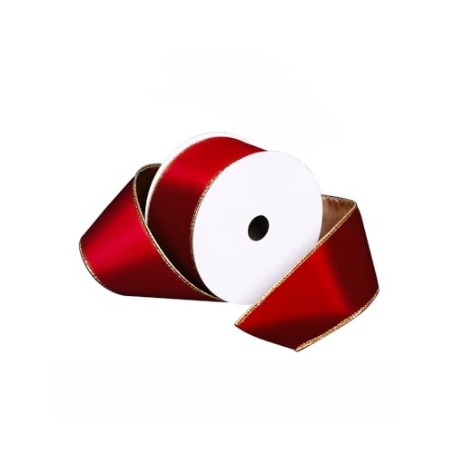 SMTCM Samtband mit Draht 10 Yard/Rolle 6.3cm Breit Samt mit Goldkante Geschenkband Vintage Elegant Einseitig Schleifenband Samt Drahtbänder Bastelband für Weihnachtsdekoration Nähen Verpacken(Rot) von SMTCM