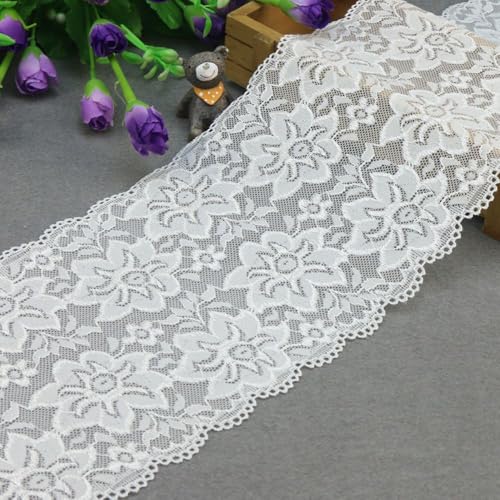 SMTCM Spitzenband Elastizität Spitzenborte Durchbrochene Florale Stretch-Spitze 150mm*6 Yards Durchbrochenes Blumen-Spitzenband Ausgeschnittenes Spitzenband Geeignet für Unterwäsche Kleidung etc von SMTCM