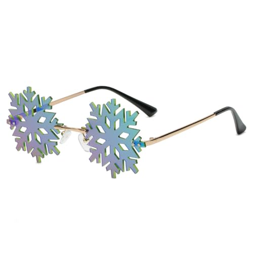 SMTCM Weihnachtsbrille Schneeflocke Sonnenbrille Randlose Unregelmäßige Bunt Spaß Partybrille Snowflake Form Strandbrille Punk Hipster Neuheit Brille Augenschutzbrille für Herren Damen Rave Party von SMTCM