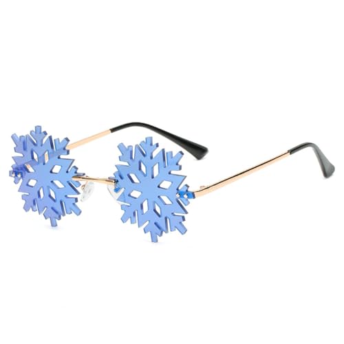 SMTCM Weihnachtsbrille Schneeflocke Sonnenbrille Randlose Unregelmäßige Bunt Spaß Partybrille Snowflake Form Strandbrille Punk Hipster Neuheit Brille Augenschutzbrille für Herren Damen Rave Party von SMTCM