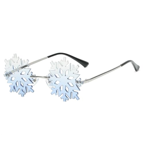 SMTCM Weihnachtsbrille Schneeflocke Sonnenbrille Randlose Unregelmäßige Bunt Spaß Partybrille Snowflake Form Strandbrille Punk Hipster Neuheit Brille Augenschutzbrille für Herren Damen Rave Party von SMTCM