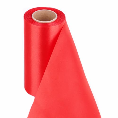 Satinband Rot 150mm Breit Geschenkband Schleifenband Stoffband zum Basteln Hochzeitband Haarbänder Weihnachtsbänder Bedrucktes Satin Dekoband für DIY Handwerk Verpackung Blumenstrauß Auto(L:20m) von SMTCM