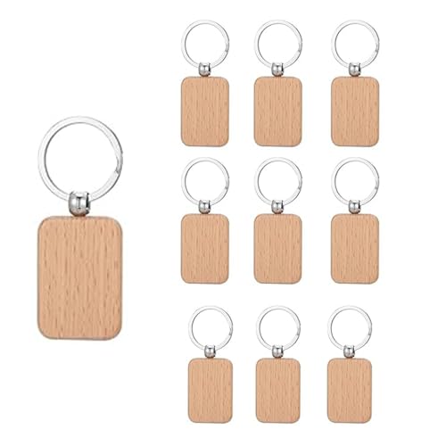 Schlüsselanhänger Holz 10 Stück Blanko DIY Kreative Buchen Rohlinge Holzanhänger Unfertige Holzkreise mit Loch Anhänger Wooden Keychain Schlüsselring für Bemalen Gravieren Hängende Dekoration von SMTCM