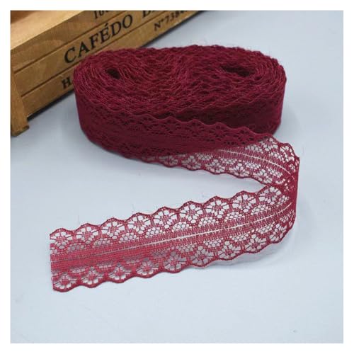 Spitzenband Spitzenbordüre Weinrot 100Yards*3cm Vintage Spitzenbesatz Geschenkband Spitze Schleifenband Zierspitze Lace Trim Band Spitzenborte zum Nähen Dekobänd für Hochzeit DIY Verpackungen von SMTCM