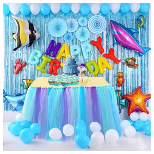 Tütü Tischröcke Tüll Tischdecke 100 * 80cm Tischdekoration Tutu Bunt Romantische Tüll Schreibtisch Gaze Babyparty Tischtücher Tischabdeckung Table Skirt für Taufe Hochzeit Geburtstag Desserttisch von SMTCM