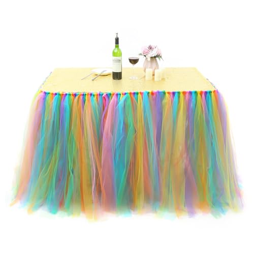 Tütü Tischröcke Tüll Tischdecke 100 * 80cm Tischdekoration Tutu Bunt Romantische Tüll Schreibtisch Gaze Babyparty Tischtücher Tischabdeckung Table Skirt für Taufe Hochzeit Geburtstag Desserttisch von SMTCM