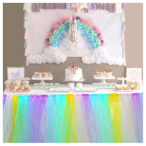 Tütü Tischröcke Tüll Tischdecke 100 * 80cm Tischdekoration Tutu Bunt Romantische Tüll Schreibtisch Gaze Babyparty Tischtücher Tischabdeckung Table Skirt für Taufe Hochzeit Geburtstag Desserttisch von SMTCM