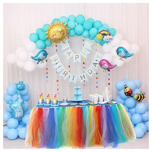 Tütü Tischröcke Tüll Tischdecke 100 * 80cm Tischdekoration Tutu Bunt Romantische Tüll Schreibtisch Gaze Babyparty Tischtücher Tischabdeckung Table Skirt für Taufe Hochzeit Geburtstag Desserttisch von SMTCM