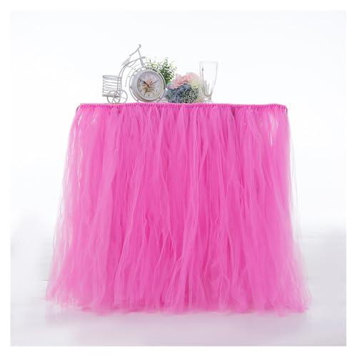 Tütü Tischröcke Tüll Tischdecke Dunkelrosa 100 * 80cm Tischdekoration Tutu Bunt Romantische Tüll Schreibtisch Gaze Babyparty Tischtücher Tischabdeckung Table Skirt für Taufe Hochzeit Geburtstag von SMTCM