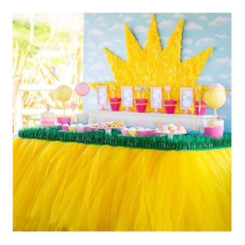 Tütü Tischröcke Tüll Tischdecke Gelb 100 * 80cm Tischdekoration Tutu Bunt Romantische Tüll Schreibtisch Gaze Babyparty Tischtücher Tischabdeckung Table Skirt für Taufe Hochzeit Geburtstag Party von SMTCM