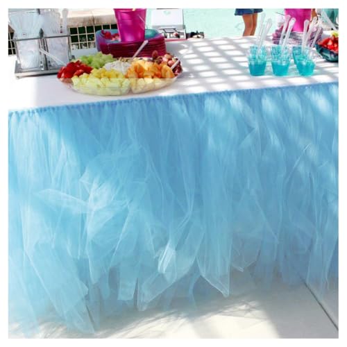 Tütü Tischröcke Tüll Tischdecke Hellblau 100 * 80cm Tischdekoration Tutu Bunt Romantische Tüll Schreibtisch Gaze Babyparty Tischtücher Tischabdeckung Table Skirt für Taufe Hochzeit Geburtstag von SMTCM