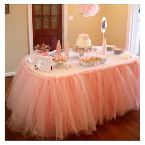 Tütü Tischröcke Tüll Tischdecke Hellrosa 100 * 80cm Tischdekoration Tutu Bunt Romantische Tüll Schreibtisch Gaze Babyparty Tischtücher Tischabdeckung Table Skirt für Taufe Hochzeit Geburtstag von SMTCM