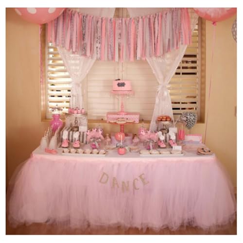 Tütü Tischröcke Tüll Tischdecke Rosa 100 * 80cm Tischdekoration Tutu Bunt Romantische Tüll Schreibtisch Gaze Babyparty Tischtücher Tischabdeckung Table Skirt für Taufe Hochzeit Geburtstag Party von SMTCM