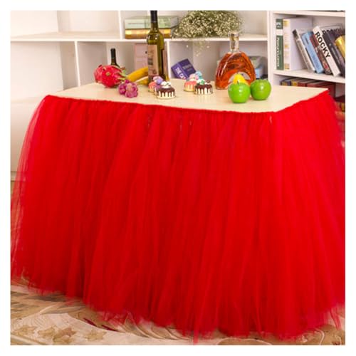 Tütü Tischröcke Tüll Tischdecke Rot 100 * 80cm Tischdekoration Tutu Bunt Romantische Tüll Schreibtisch Gaze Babyparty Tischtücher Tischabdeckung Table Skirt für Taufe Hochzeit Geburtstag Party von SMTCM