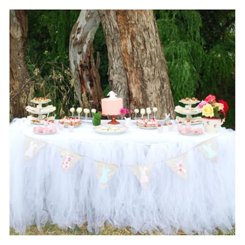 Tütü Tischröcke Tüll Tischdecke Weiß 100 * 80cm Tischdekoration Tutu Bunt Romantische Tüll Schreibtisch Gaze Babyparty Tischtücher Tischabdeckung Table Skirt für Taufe Hochzeit Geburtstag Party von SMTCM