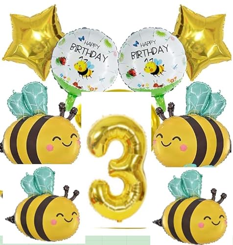 9 Stück Bienen Deko Geburtstag Honigbienen Ballon 3 Geburtstag Bienen Geburtsta Ballons Bienen-Deko-Luftballons Gelbe Bienen-Folienballons für Mädchen und Jungen Geburtstagsparty von SMTelegance