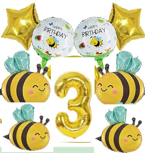 9 Stück Bienen Deko Geburtstag Honigbienen Ballon 3 Geburtstag Bienen Geburtsta Ballons Bienen-Deko-Luftballons Gelbe Bienen-Folienballons für Mädchen und Jungen Geburtstagsparty von SMTelegance