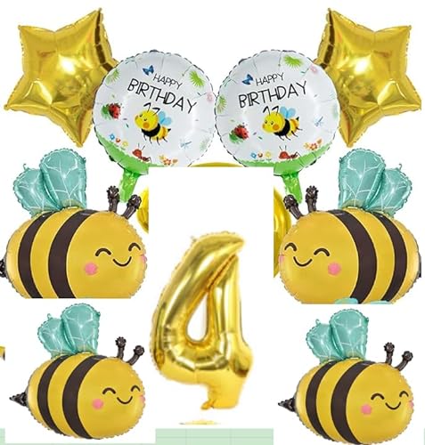 Geburtstag Honigbienen Ballon 9 Stück Bienen Deko Biene Geburtstag Deko Biene Folienballon 4 Jahre Alte Bienen-Folienballons Bienen-Party-Luftballons für Hochzeit Babyparty Party-Dekoration Gold von SMTelegance