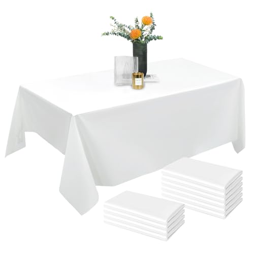 Einweg Tischdecke Weiß, 10 Stück Kunststoff-Tischdecke, 137x274 cm Premium Rechteckige Tischabdeckung Gartentischdecke Wasserdicht Geburtstag Tischdecken für Hochzeit Party Grillen Picknick von SMYJDMM