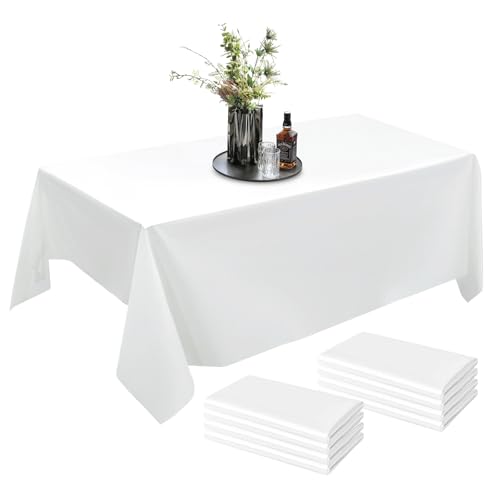 Einweg Tischdecke Weiß, 8 Stück Kunststoff-Tischdecke, 137x274 cm Premium Rechteckige Tischabdeckung Gartentischdecke Wasserdicht Geburtstag Tischdecken für Hochzeit Party Grillen Picknick von SMYJDMM