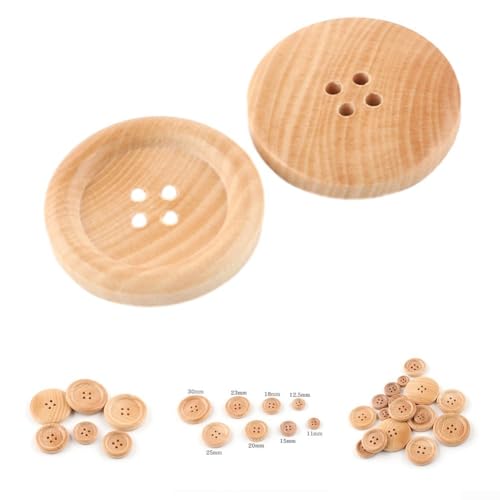 Holzknöpfe, natürliche Farbe, verschiedene Größen, 4 Löcher, Kleidungszubehör (12,5 mm), 20 Stück von SMZhomeone