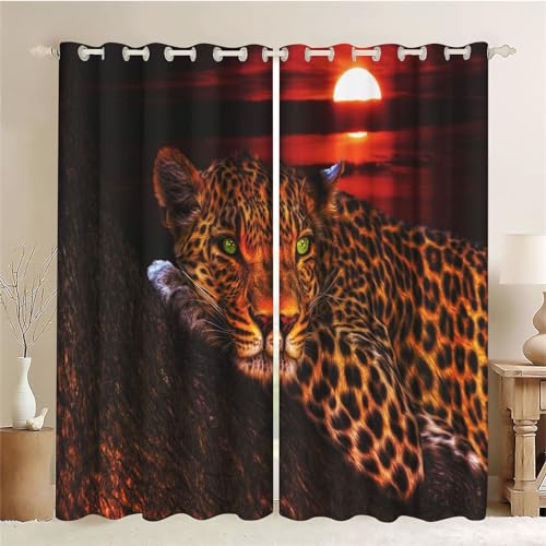 SMchwbc Leopard Vorhänge Kinderzimmer Blickdicht Tiger Gardinen 3D Waldtier Leopard Fenstervorhang 3D Leoparden Verdunklungsgardine 2er Set Vorhänge Für Kinder (11,220 x 215 cm(2X110X215cm)) von SMchwbc