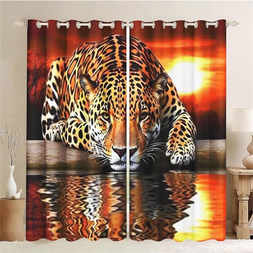 SMchwbc Leopard Vorhänge Kinderzimmer Blickdicht Tiger Gardinen 3D Waldtier Leopard Fenstervorhang 3D Leoparden Verdunklungsgardine 2er Set Vorhänge Für Kinder (3,183 x 160 cm(2X91X160cm)) von SMchwbc