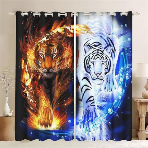 SMchwbc Tiger Vorhänge Kinderzimmer Blickdicht Gardinen 3D Waldtier Tiger Vorhänge 3D Druck 100% Polyester Tiger Verdunklungsgardine 2er Set Kinderzimmer Junge Mädchen (3,183 x 160 cm(2X91X160cm)) von SMchwbc