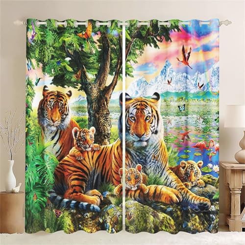 SMchwbc Tiger Vorhänge Kinderzimmer Blickdicht Gardinen 3D Waldtier Tiger Vorhänge 3D Druck 100% Polyester Tiger Verdunklungsgardine 2er Set Kinderzimmer Junge Mädchen (4,280 x 245 cm(2X140X245cm)) von SMchwbc