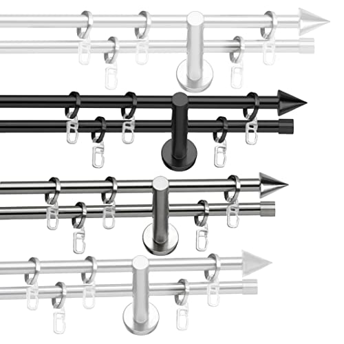 SN Deco - Stilgarnitur Nizza, Ø 19mm, 2-Lauf, Komplettset mit Ringen (300 cm, Edelstahl optik) von SN DECO GROUP