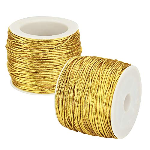 SNAGAROG 2 Rollen Gold Schnur 1mm Metallic Kordel Stretchdraht Basteldraht Elastisch Kordelband Bastelschnur für Kunsthandwerk, Dekoration oder Geschenk-25m/Rollen von SNAGAROG