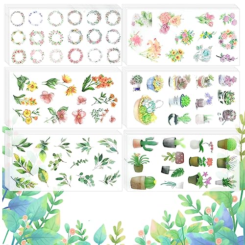 SNAGAROG 30 Blatt Scrapbooking Aufkleber Blumen Pflanzen Sticker Blätter Transferaufkleber Pflanzen Bunte Scrapbook Sticker in verschiedenen Mustern für Tagebuch Fotoalbum Stickerbuch DIY Dekoration von SNAGAROG