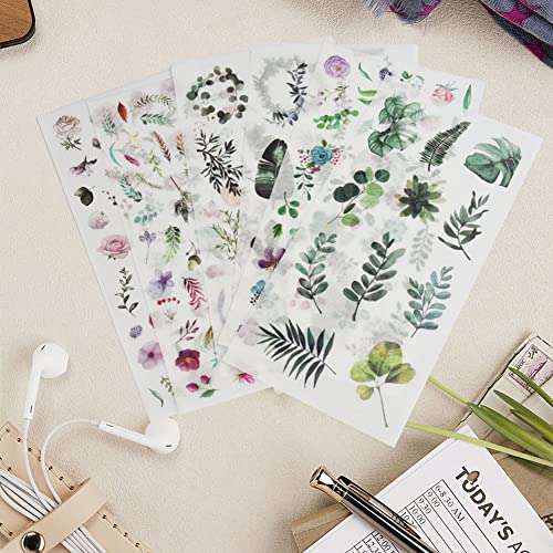 SNAGAROG 30 Blatt Scrapbooking Aufkleber Blumen Pflanzen Sticker Transparent Blätter Deko Stickerbögen Bunte Aufkleber in verschiedenen Mustern für Tagebuch Fotoalbum Stickerbuch DIY Dekoration von SNAGAROG