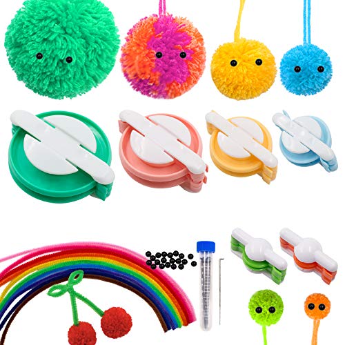 SNAILGARDEN Pompom Makers, 6 verschiedene Größen Fluff Ball Weaver Wolle Stricken Handwerk Werkzeug Set, mit 10 Pfeifenreiniger und 20 Kunststoff-Augen, für DIY Nadel Handarbeiten Dekoration von SNAIL GARDEN