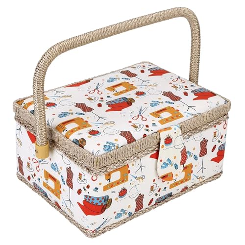 SNGUOQ Nähkästchen Nähen Aufbewahrungsbox Handwerk Nähen Werkzeug Schicht Nadel Faden Korb Floral Fingerhut Faden Nadel Nähen Organizer Zubehör für Faden(Style A) von SNGUOQ