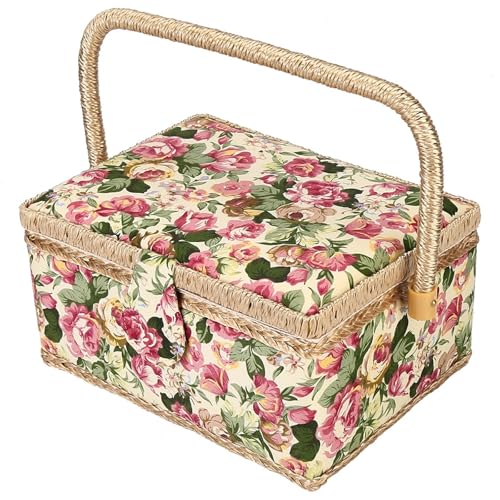 SNGUOQ Nähkästchen Nähen Aufbewahrungsbox Handwerk Nähen Werkzeug Schicht Nadel Faden Korb Floral Fingerhut Faden Nadel Nähen Organizer Zubehör für Faden(Style C) von SNGUOQ