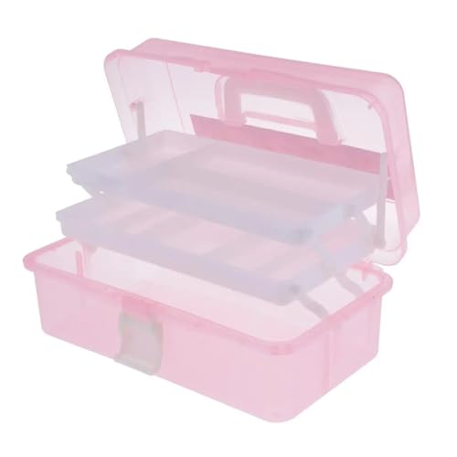 SNGUOQ Nähkästchen Nähkasten aus Kunststoff for Kunsthandwerk, Näh-Aufbewahrungsbox, zusammenklappbarer Werkzeugkasten, Verschiedene Kunst-Aufbewahrungsbox für Faden(Pink) von SNGUOQ