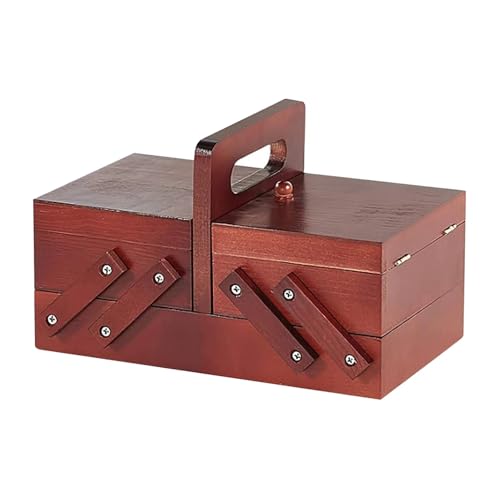 SNGUOQ Nähkästchen Tragbare Faltbare Holz Nähen Box Fächer Faden Nähen Nähen Korb Organizer Schmuck Boxen Nähen Liefert Haushalt für Faden(Red) von SNGUOQ