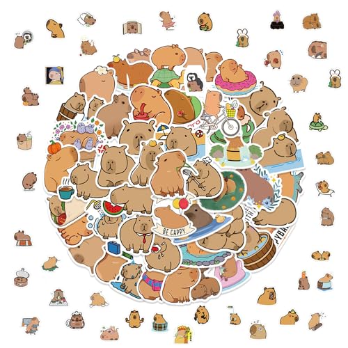 110 Pcs Capybara Sticker Capybara Aufkleber Cute Stickers, Niedliche Capybara Aufkleber Wasserfest und Langlebig Wasserdichte Animal Sticker für Kinder, für Wasserflaschen Sammelalben Tagebücher von SNONESIY