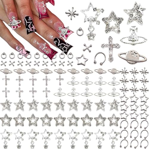 110Pcs 3D Nail Charms Nägel Nagel Charms Nail Art Charms Nails Charms für Nägel Nail Charms Nägel Nagel Charms Nail Art Charms Nails Charms für Nägel Vintage Gothic Retro Punk Kreuze Herzen(11 Stile) von SNONESIY