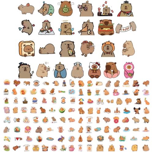 SNONESIY 170 Blätter Capybara Sticker Wasserdicht Selbstklebend Capybara Stickers Geeignet für Wasserflaschen, Autokoffer, Laptops, Tagebücher und Zeitschriften von SNONESIY