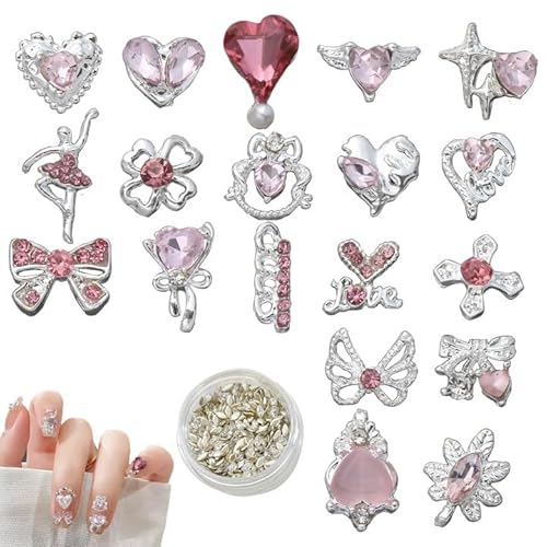 19 Stück Charms Nägel,Mischen Nagel Charms,Vielseitige Nägel Charms,Niedliche Maniküre Accessoires,für Nagelkunst-Dekorationen Zubehör DIY-Handwerk,mit 50 Gebrochene Diamanten von SNONESIY