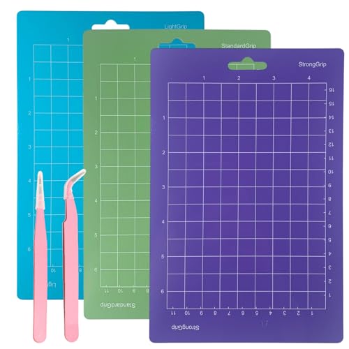 Anwendbar Auf Cricut Joy Schneidematte 3 Stück Schneidematte 4,5x6,5 Zoll Matte Verwendet für Büropapier,Karton,Dicken Karton,Spezialkarton,1 Set mit Pinzette (Grün Blau Lila) von SNONESIY