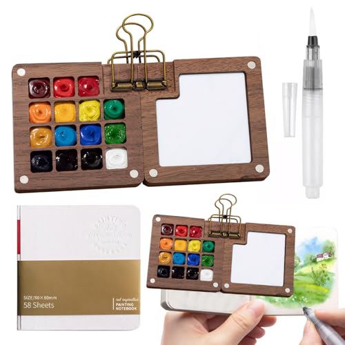 Mini Palette 15 Grids Nano Palette Mini Aquarell Set Mini Holz Reise Malpalette Aquarell Reise Set Faltbar und Tragbar Nanopalette mit Bindemittel Geeignet für Maler Künstler Studenten von SNONESIY