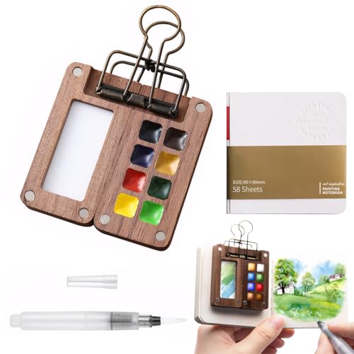 Mini Palette 15 Grids Nano Palette Mini Aquarell Set Mini Holz Reise Malpalette Aquarell Reise Set Faltbar und Tragbar Nanopalette mit Bindemittel Geeignet für Maler Künstler Studenten von SNONESIY